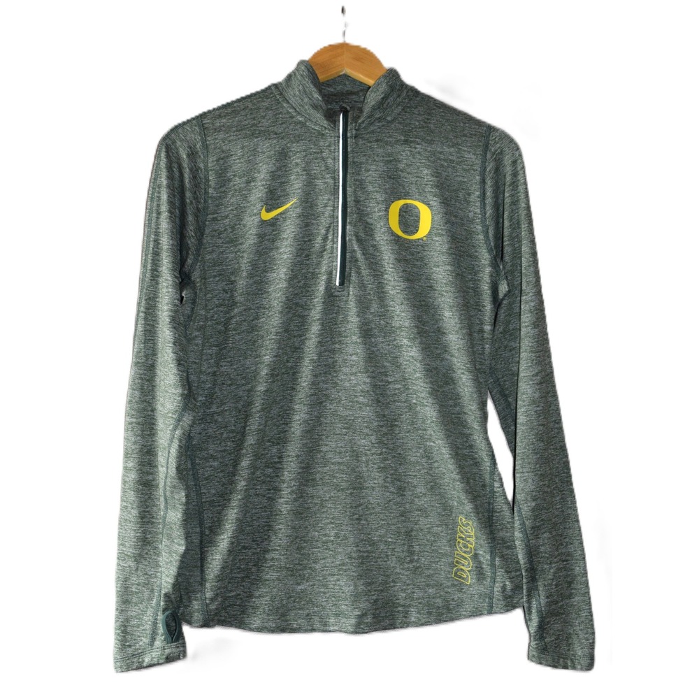 Nike Oregon Ducks Pullover Mens Medium Green Good Dri-FIT Quarter Zip Thumbholes